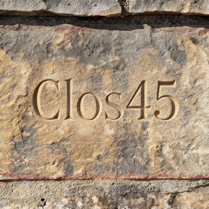 Le nom Clos45 gravé dans la pierre