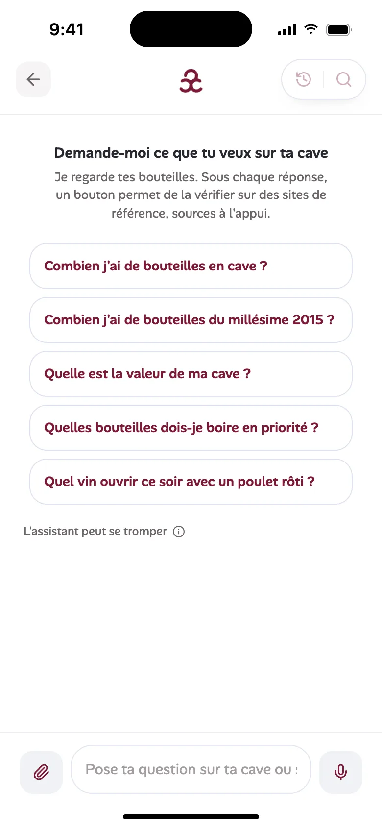 Le sommelier IA et ses questions suggérées