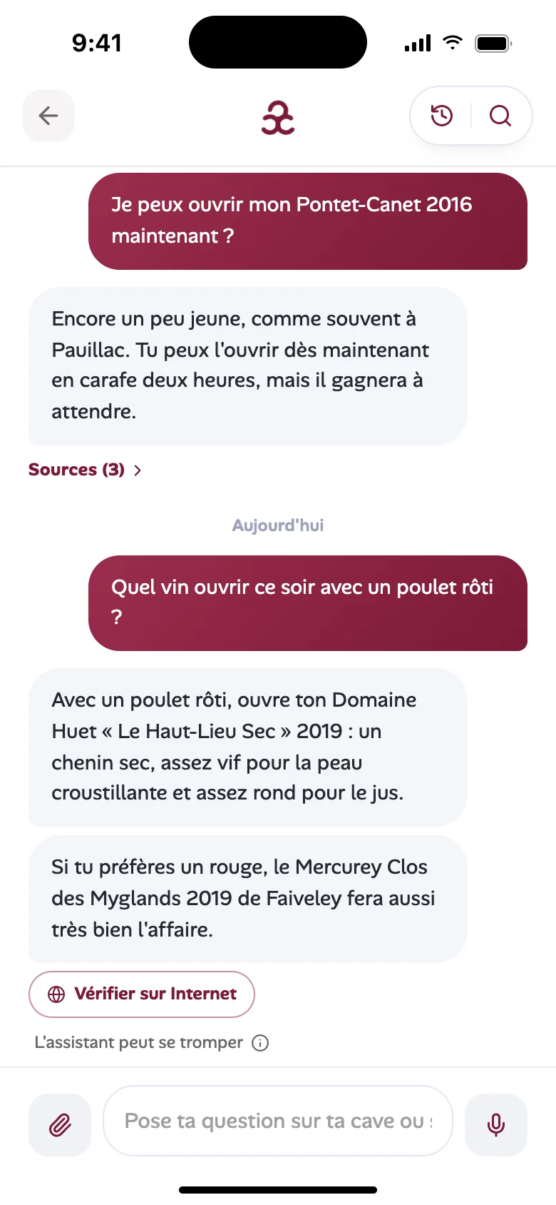 Conversation avec le sommelier IA