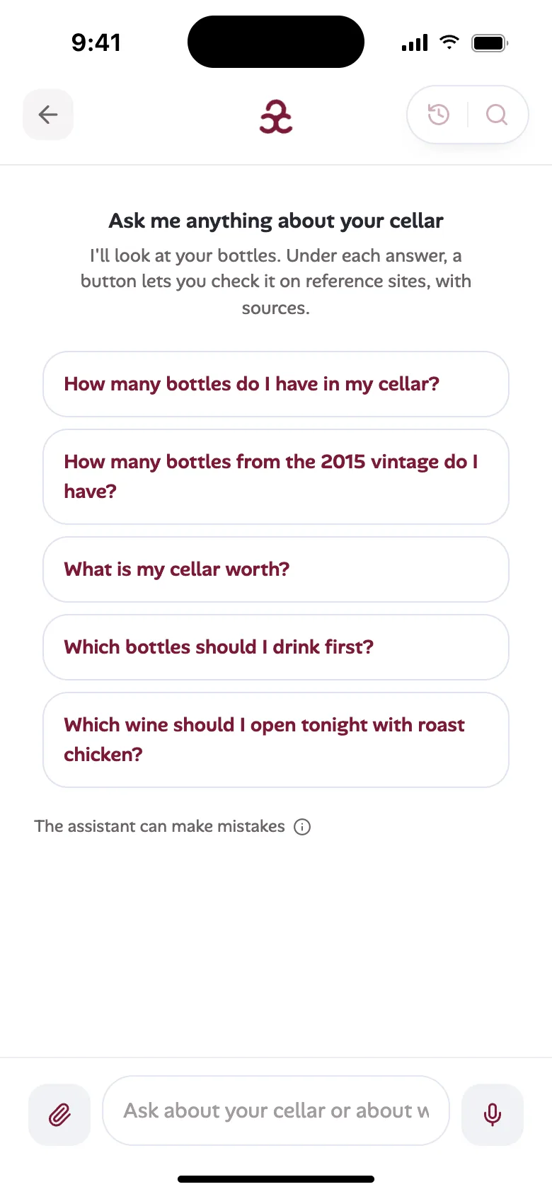 The AI sommelier and its suggested questions