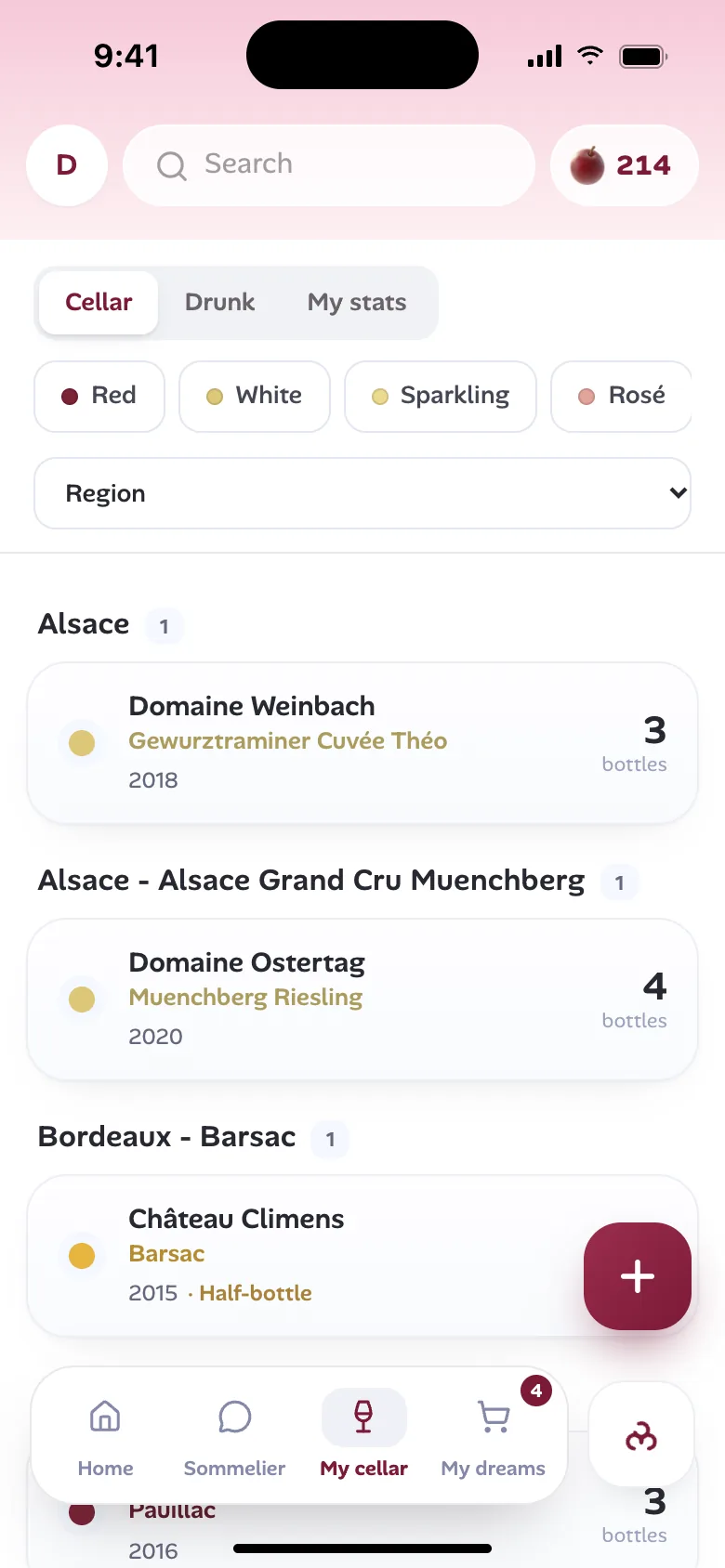 My cellar, by region
